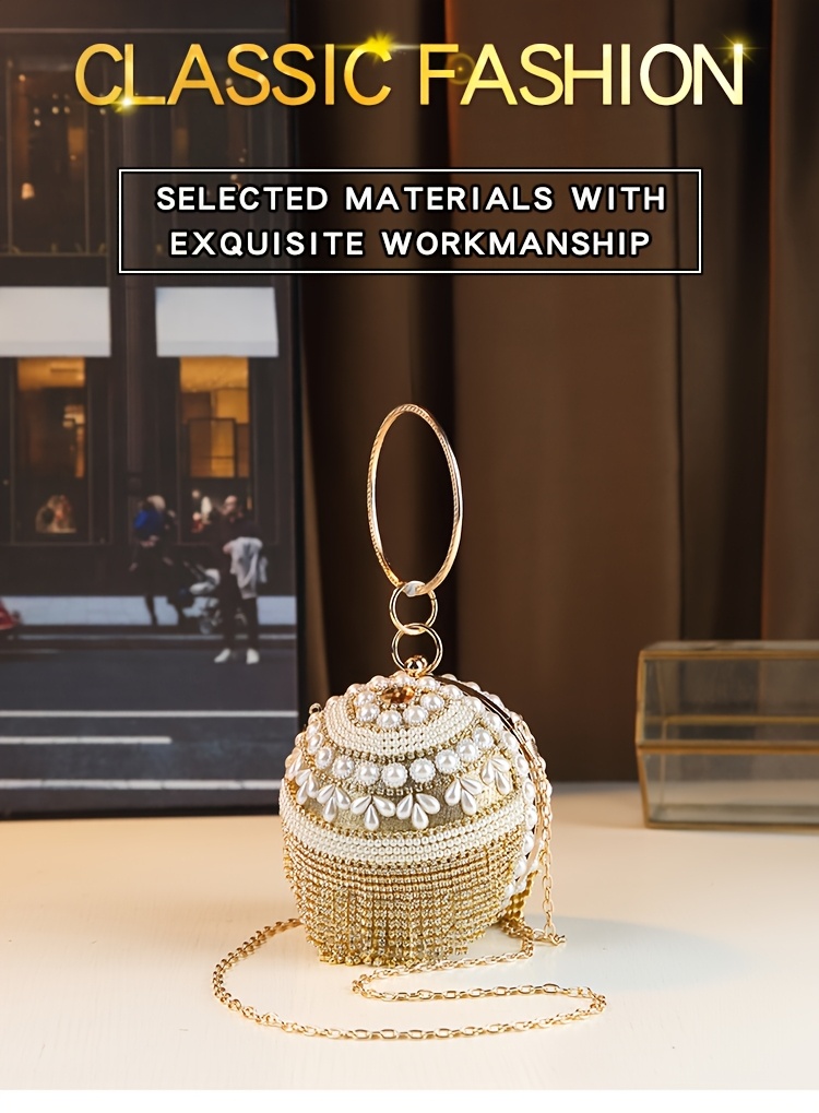 Golden Beaded Tassel Evening Clutch