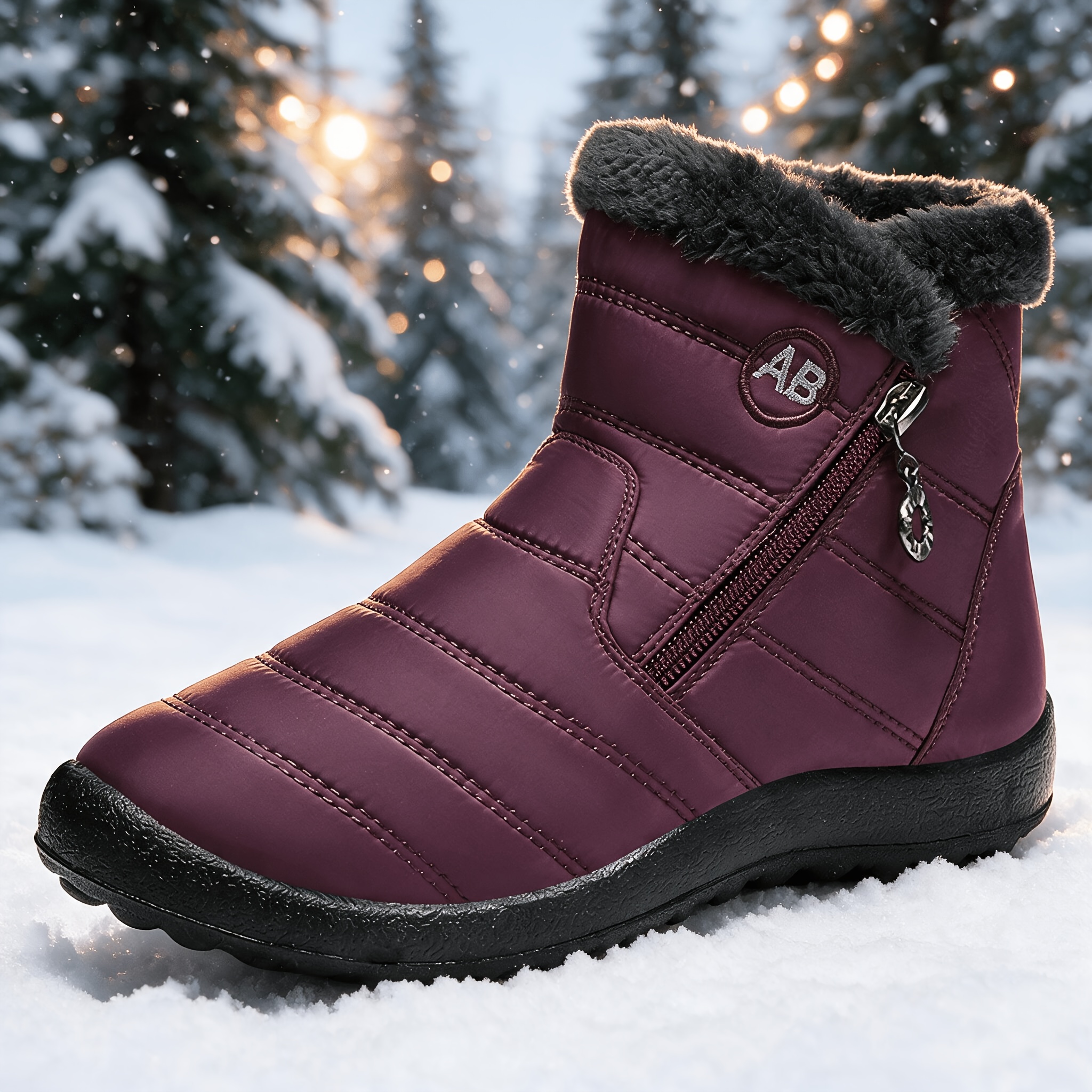 Solid Color Women's Hiking Snow Ankle Boots, Warm Outdoor Wear