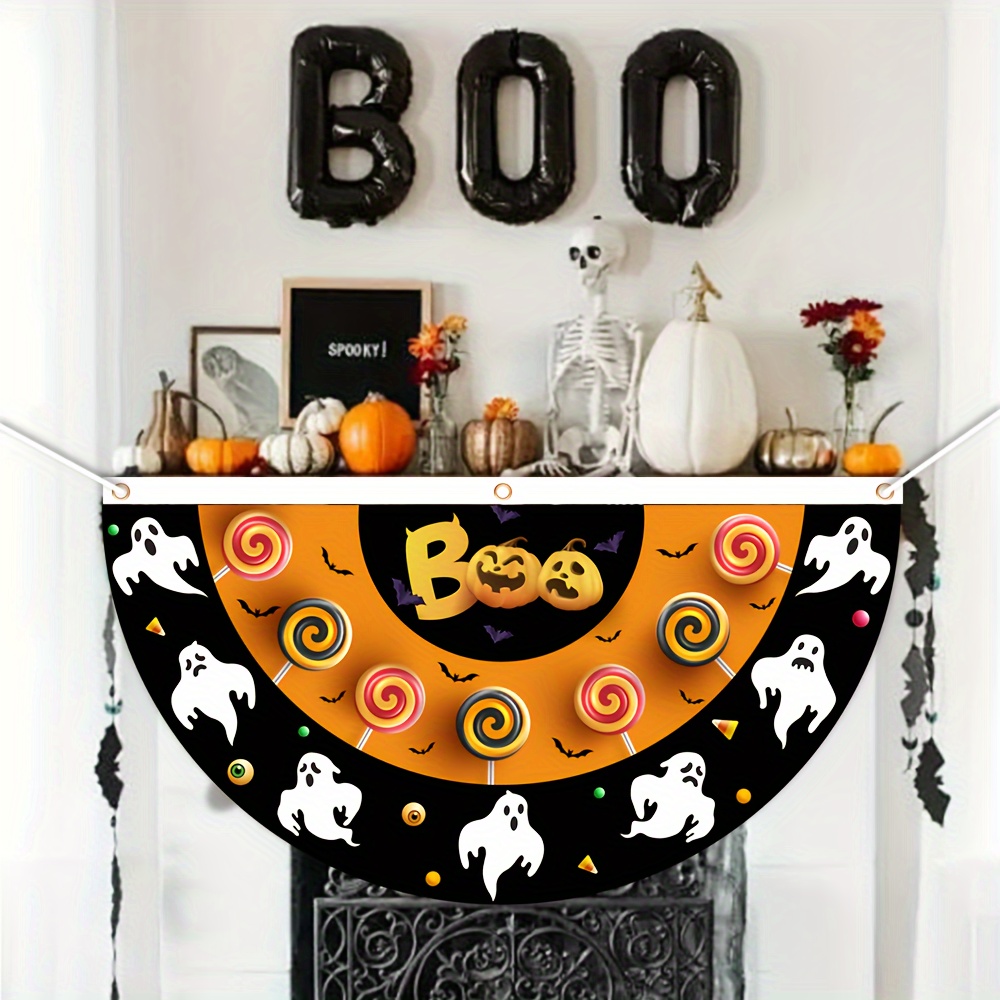 

Halloween Polyester Fan Flag - 1pc, Decorative Garden Banner With Ghosts, Pumpkins & Candy Design, Outdoor Wall/porch Decor For Holiday Celebration, 35.4" X 17.7", No Electricity Needed