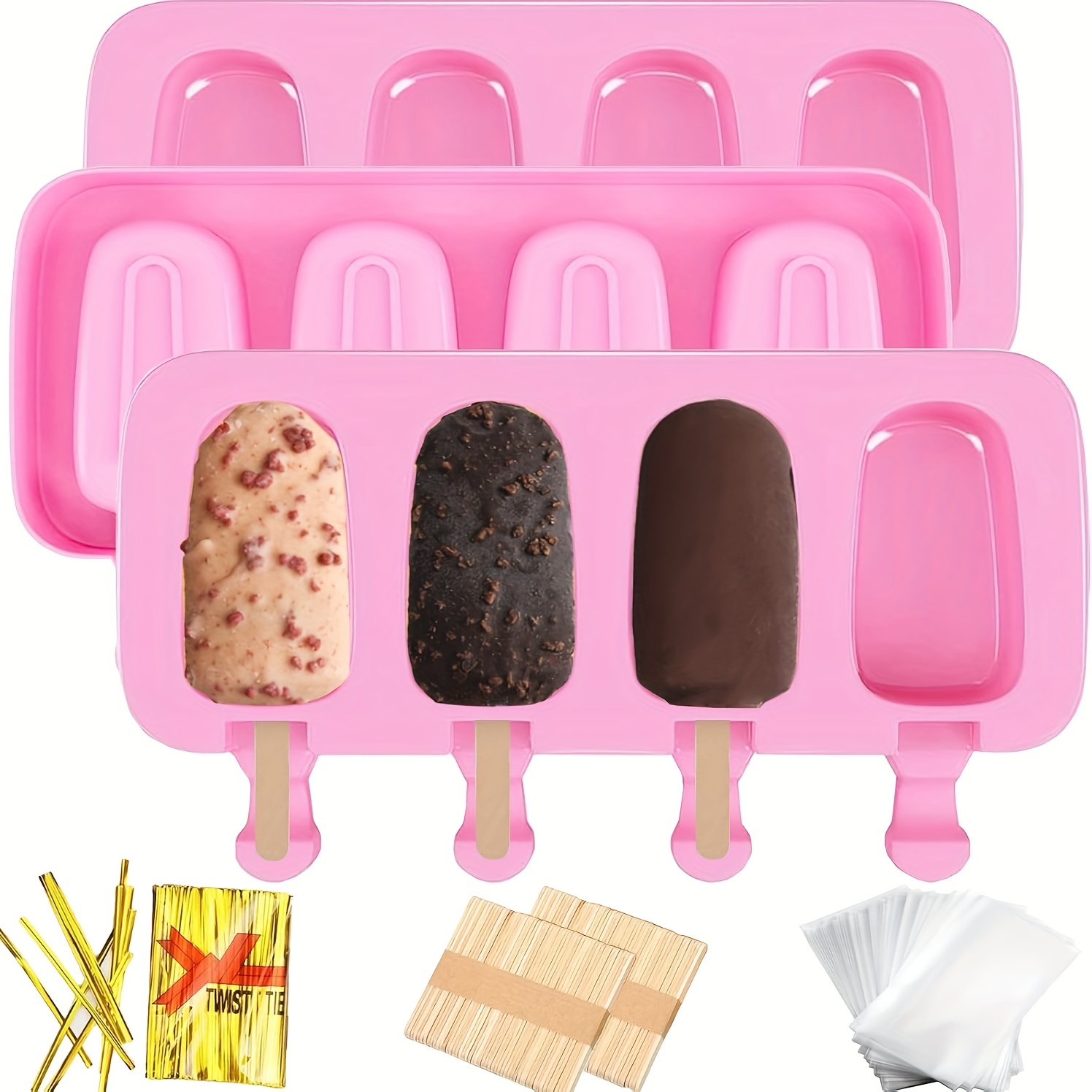 Image of 3pcs Large Silicone Molds Set, 4 Cavities Cake Pop Molds For Diy , White, Perfect For Christmas Treats, & Clean, Durable & Reusable, Ideal For Home Baking, Christmas Decorations, Festive Baking