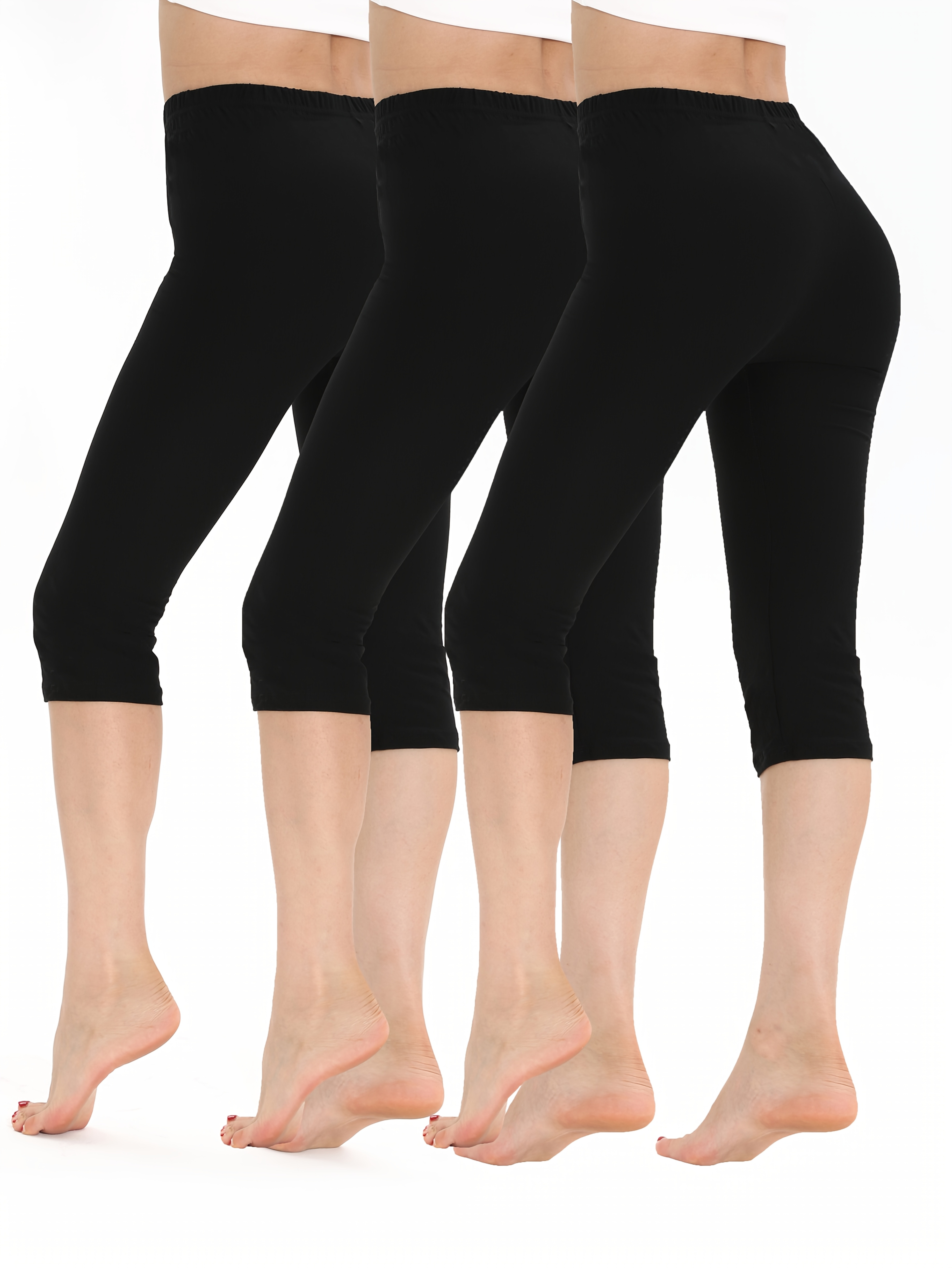 3er-set sommer damenmode stretch-drei-viertel-leggings, 3-teiliges set casual stretch-stoff   hellbeige einfarbig perfekte  - -hosen
