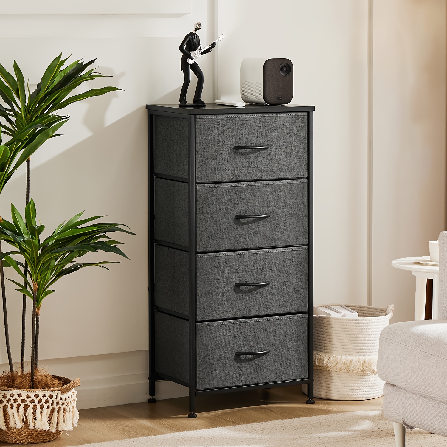 

Dresser For Bedroom, With 4 Drawers, Storage Drawers, Storage Organizer Units With Cabinet Wooden Top For Clothing Closet Living Room Hallway, Fabric Bins, Grey