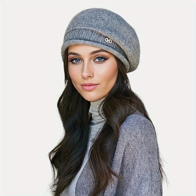 Adigaber Damen Beanie Mütze – Doppelt Gestrickt, Mit Nieten-Applikation, Einheitsgröße – Warme Wintermütze, Slouch-Look