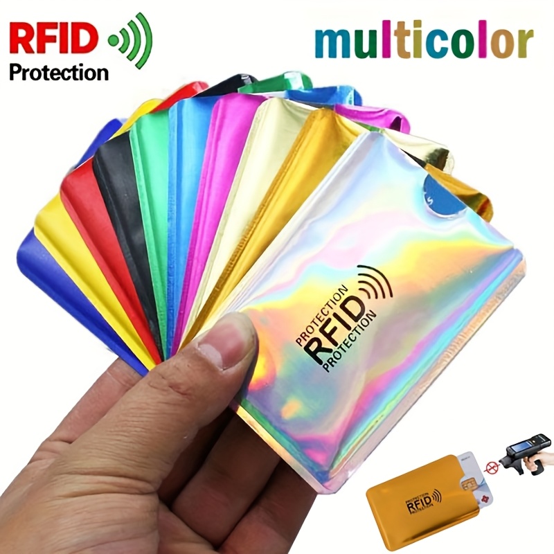 24 rfid-blockierungs-hüllen | aluminium rfid-schutzkartenhalter (inklusive 20 kreditkarten-schutzhüllen in 10 farben + 4  -schutzhüllen), transparente kunststoff-kredit- und ec-karten-schutzhüllen zur vorbeugung von identitätsdiebstahl.