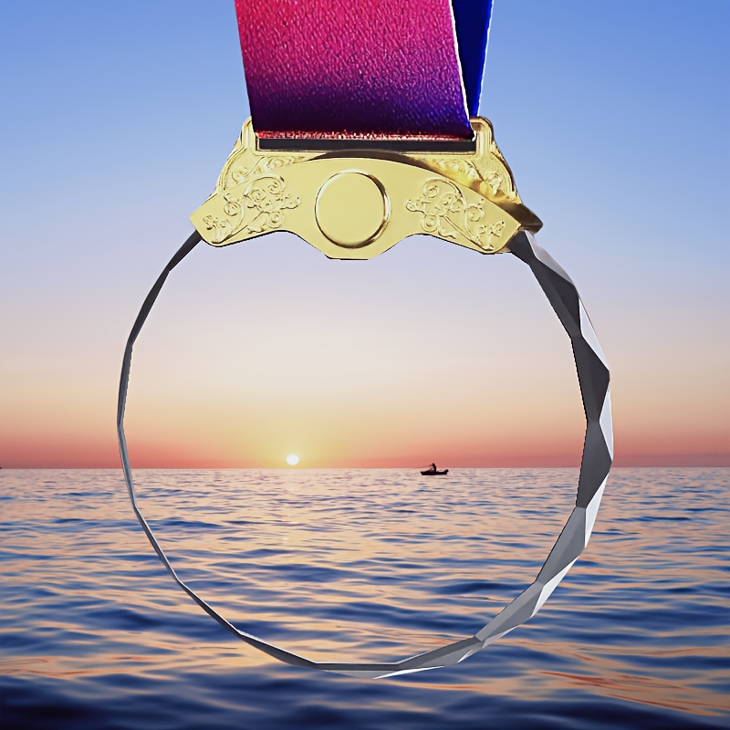 TEMU 1pc Customizable Exquisite Crystal Medal - Available In Golden, Silvery, And Bronze, Personalized Diy Souvenir, Customizable With Colored Images