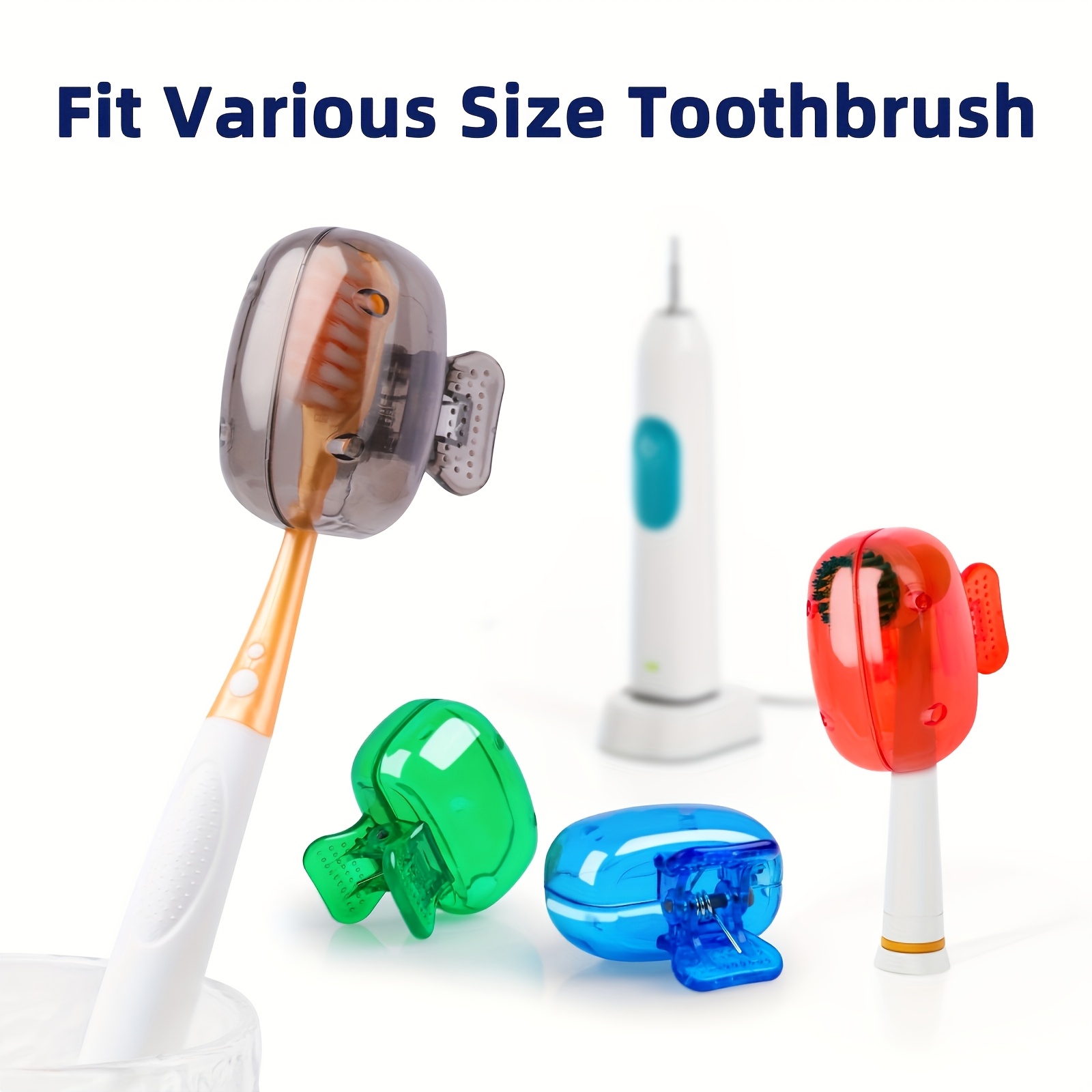 

4pcs Portable Toothbrush Cases, Universal Fit, Ventilated Lid, Suction Cup Protective Covers, With Free Material For Travel & Home Use, Bathroom Accessories