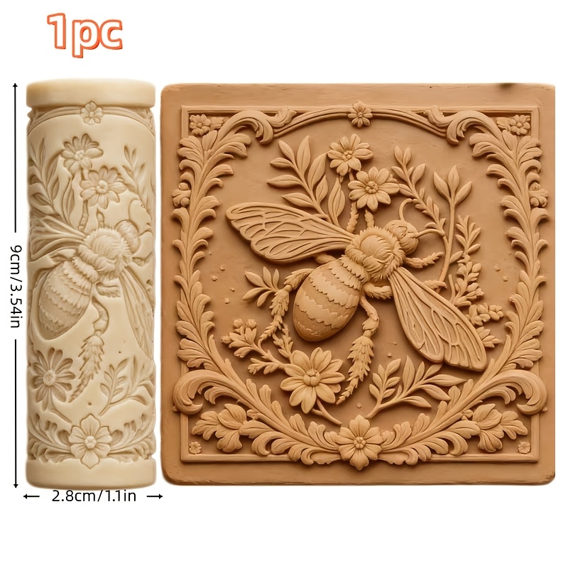 1ks Barokový textúrovací valec -3d Relief Polymer Clay Tool s včelími a voštinovými vzormi, plastové reliéfne tesnenie, vhodné pre keramiku, výrobu,