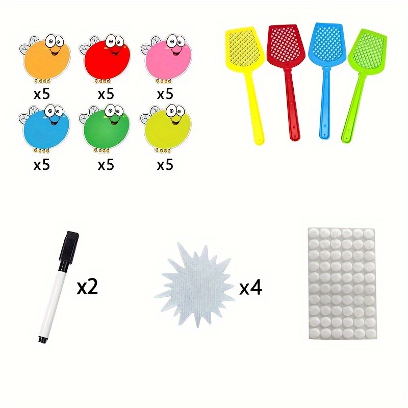 

Mj-04 Fly Swatter Set With 30 Glossy Finish Sheets, 4 Swatters, 2 Markers, And Adhesive Stickers - Interactive Cognitive Learning Tools