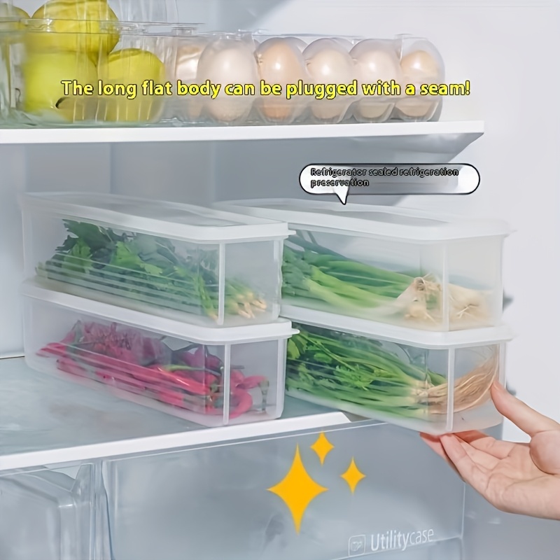 2/6pcs Long PP Plastic Vegetable Storage Containers - Durable Airtight Kitchen Organizer for Cilantro, Green Onions, Mint & More - Refrigerator Replacement Bins, Appliance-Friendly Food Savers