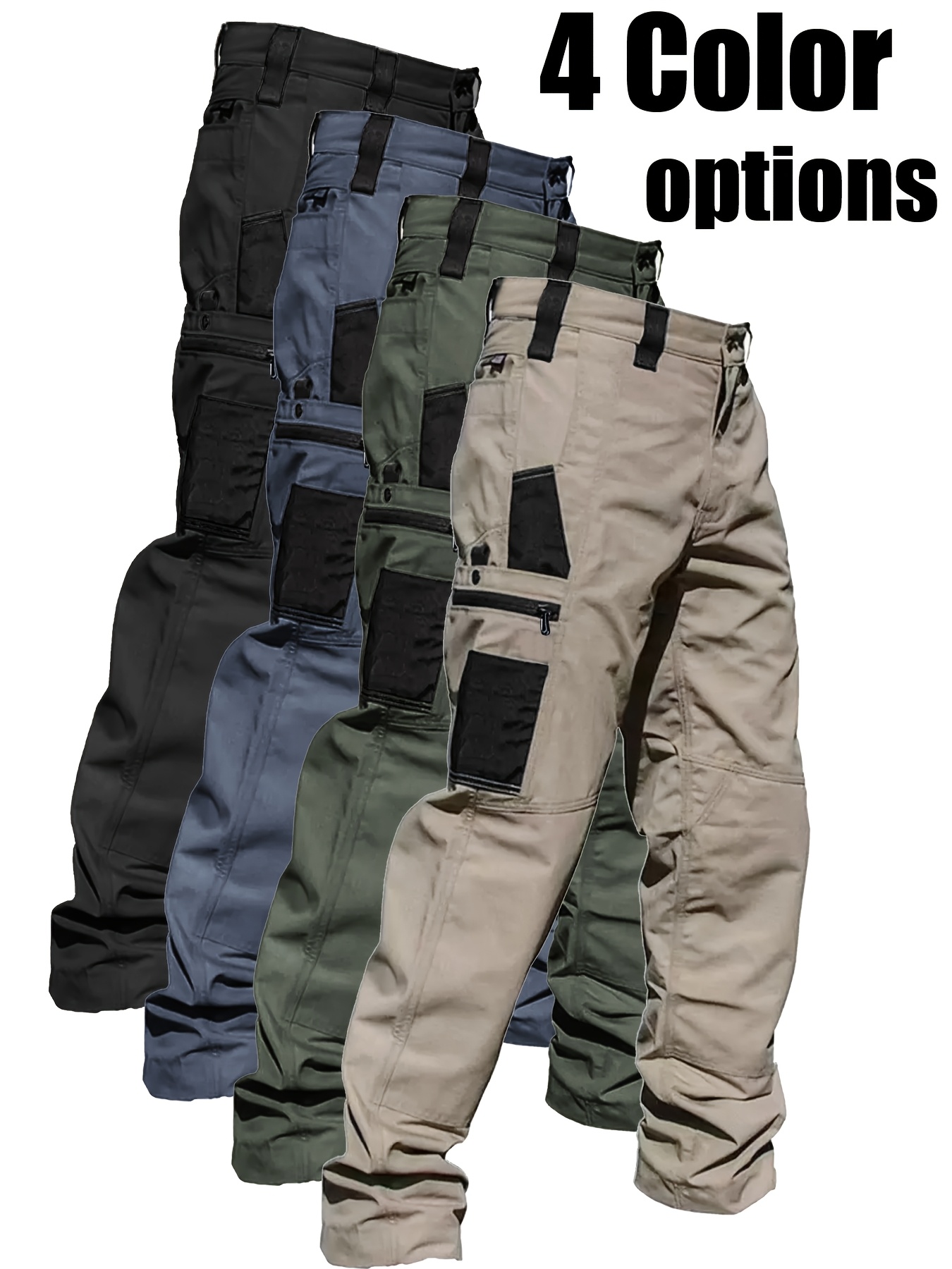 Men's Solid Color Tactical Cargo Pants, Durable Multi-Pocket Workwear for Outdoor Construction, Hiking & Trekking - Regular Fit, Adjustable Waistband, Spring/Fall Use, Outdoor Hiking Long Pants, No Belt