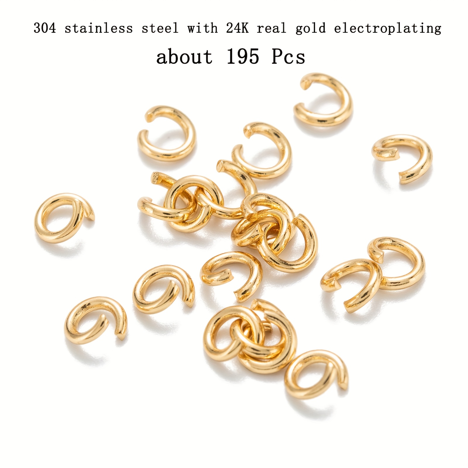 TEMU . 195pcs 304 Stainless Steel 24k Gold Plated Open Jump Rings Jewelry Additions Jump Rings Single Loop Connecting Rings For Jewelry Necklace