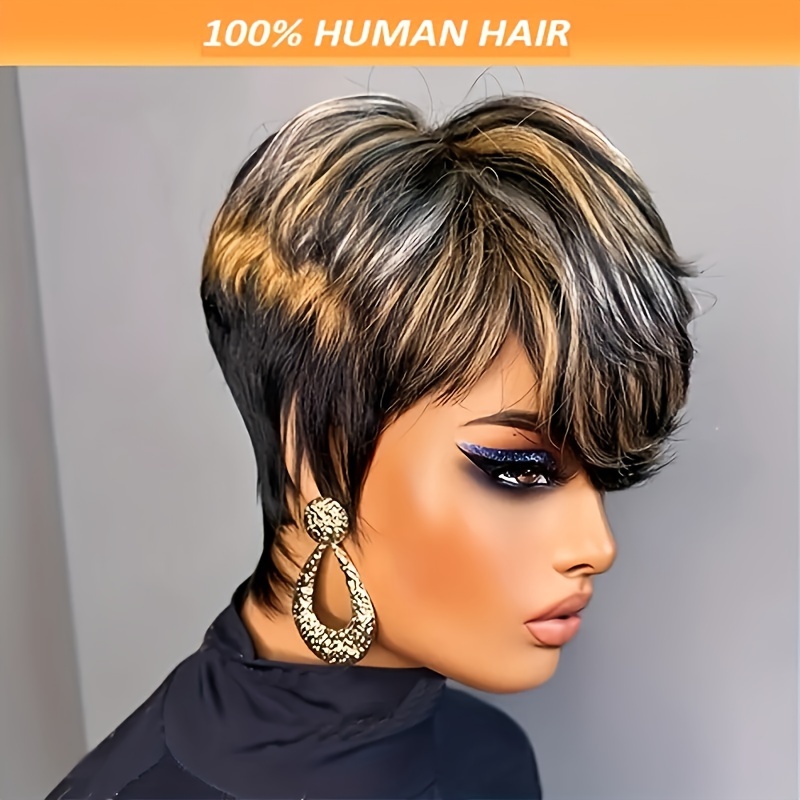 

Chic Cut Wig For Women - 150% Density Human Hair, Short With Bangs, Glueless, No Lace, Straight Style In 1b/27/60 Shades