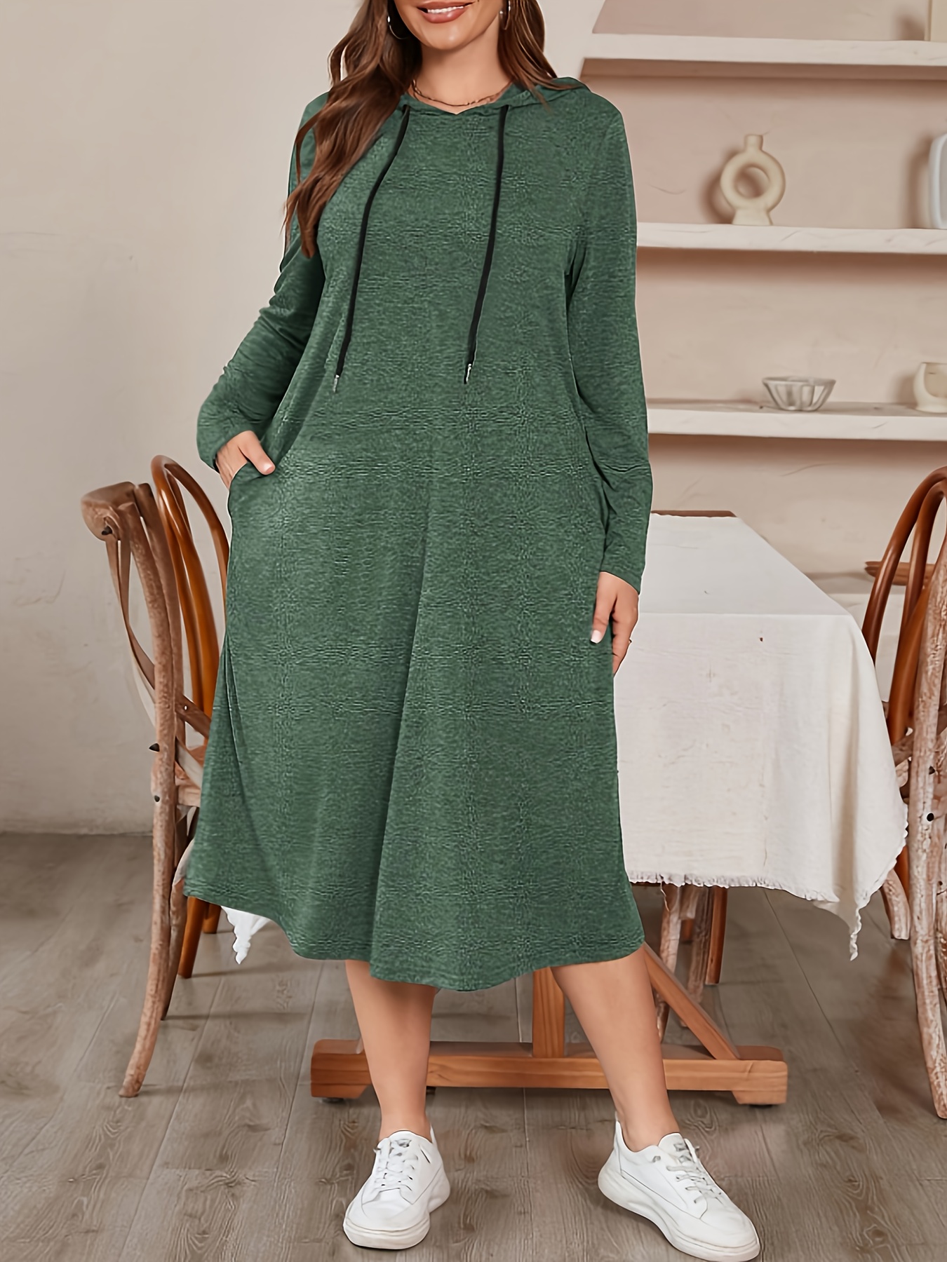 plus size womens plus size elegant hooded dress long sleeve - Temu Oman