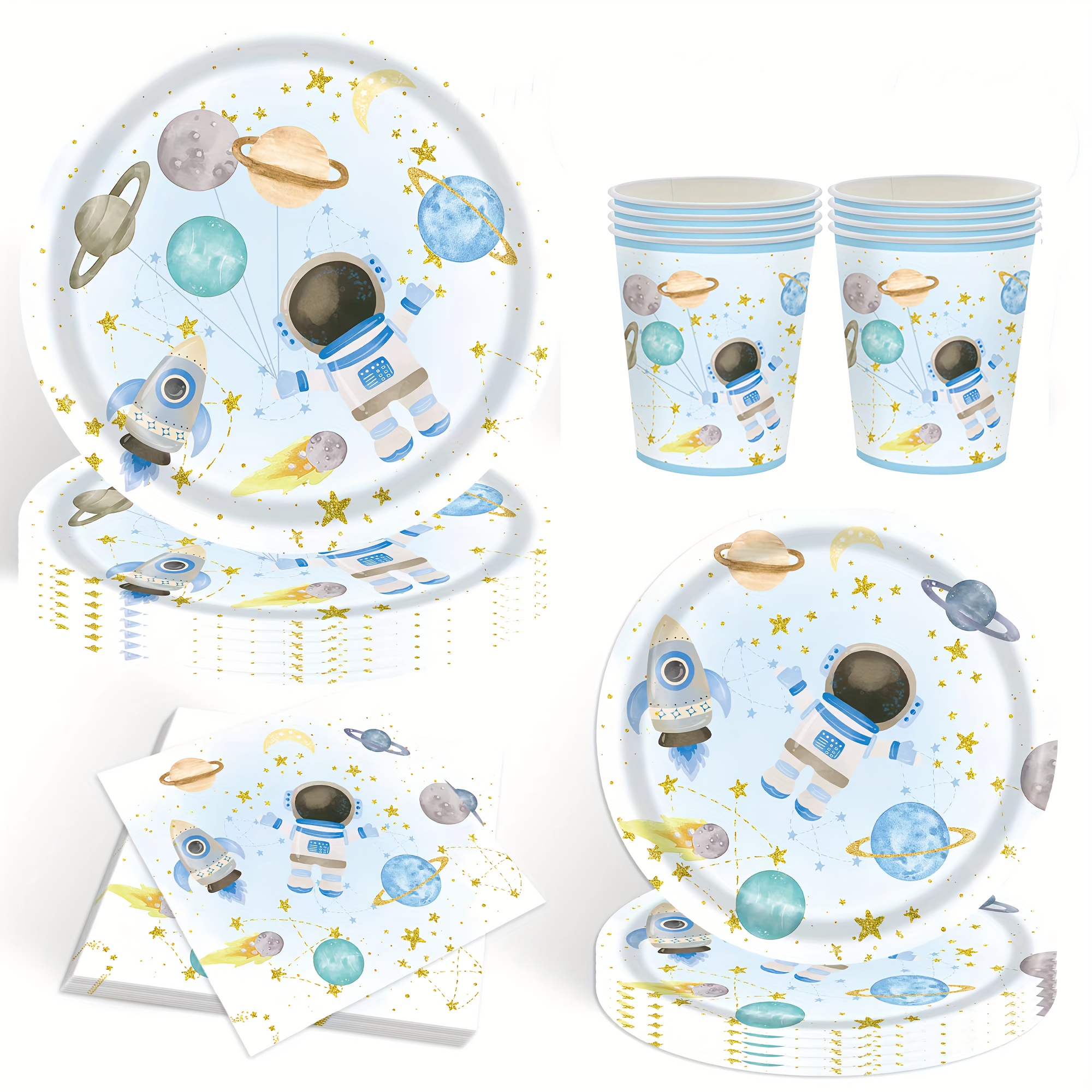 

68-piece Outer Space - Blue Galaxy & Astronaut Themed Tableware Set With Plates, Cups, Napkins For Birthday Celebrations Space Party Decorations Space Birthday Decorations