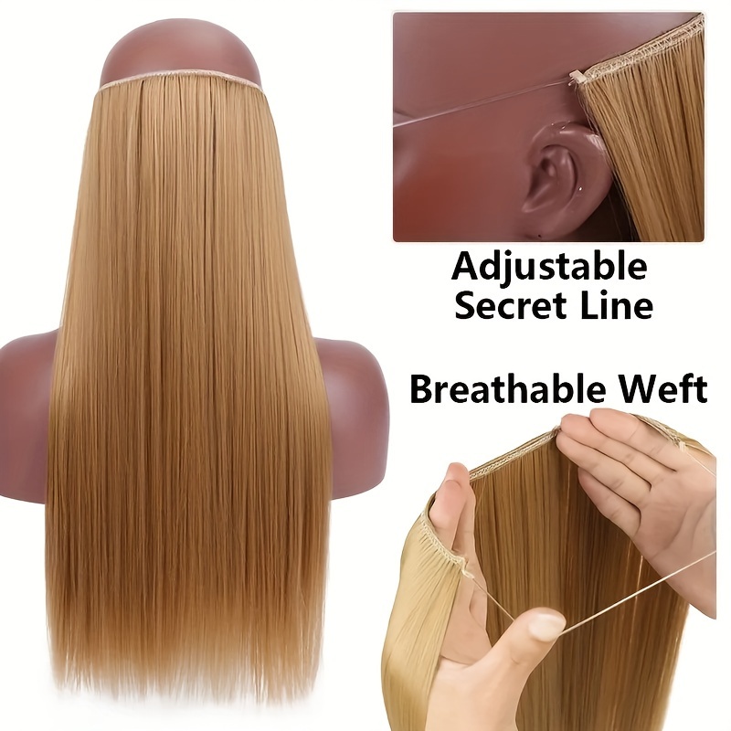   of   type hair extensions straight hair wig piece one hairpiece with invisible fish line transparent wire adjustable size details 2