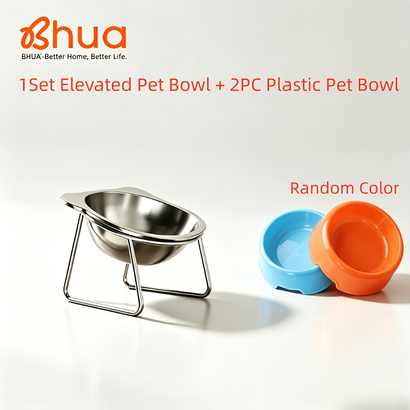 TEMU 1 Set Of Elevated Cat Bowls   2 Plastic Bowls, Adjustable Height, Anti-spill Wide Base, Easy-to-, Rust-proof And Durable Construction, Suitable