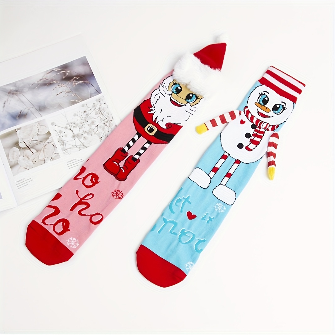 

A Pair Of Fun Christmas Socks, Christmas Knee Socks, Santa Claus And Snowman Novelty Christmas Comfortable Sliding Socks, Boys And Girls Fluffy Socks, Christmas Socks, Perfect Christmas Gifts