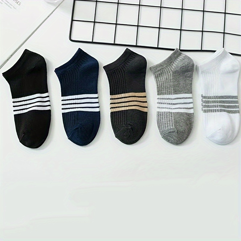 TEMU 5 Pair Women' & Autumn Striped Crew Socks - Soft, Comfortable, And Versatile