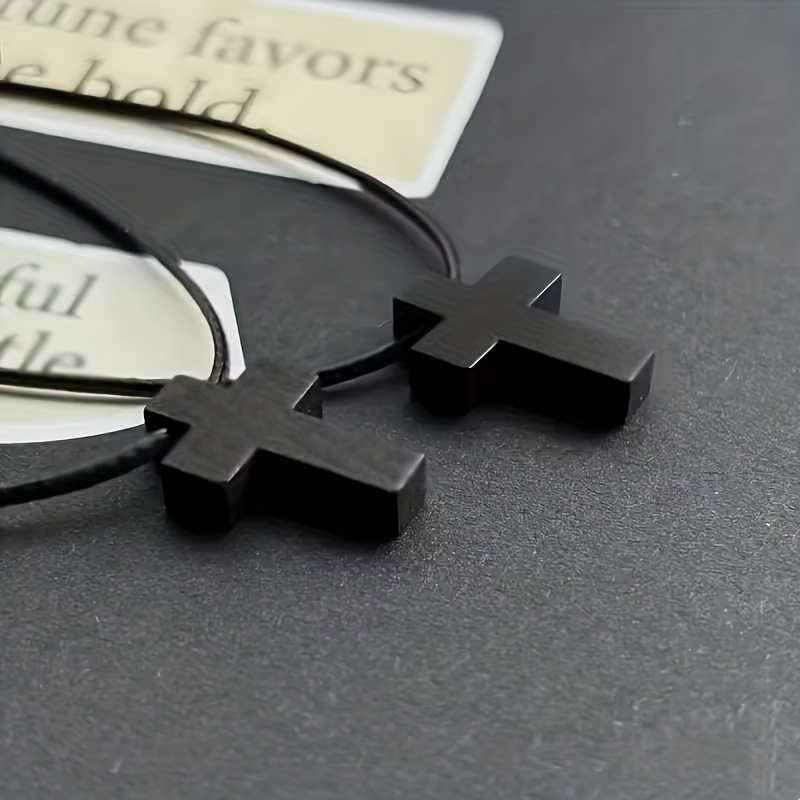 Image of Set Of 2 Vintage Cross Necklaces - Black Wooden Jewelry Featuring Detailed Geometric Designs, Handcrafted Necklace Suitable For Men And Women For Christmas, Easter, And Thanksgiving, Stylish Accessory
