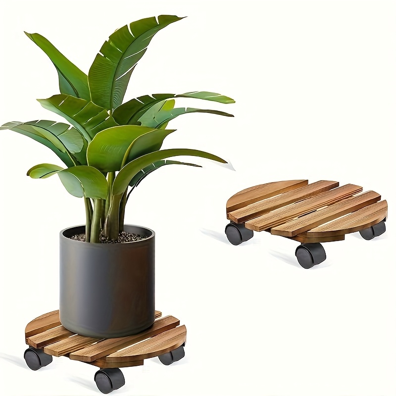 2pcs 11 8 solid pine wood plant caddy with 2 lockable 360 wheels circular rolling plant stand for indoor outdoor use patio flower pots succulent planters rustic   durable natural   wood planters for outdoor plants indoor gardening   sturdy construction