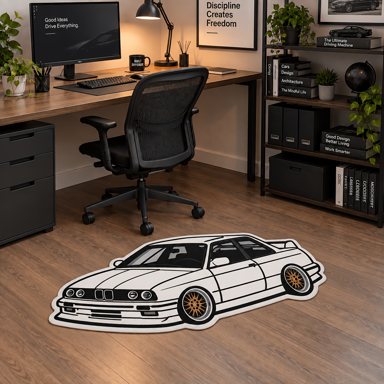 TEMU 1pc Vintage Car Floor Mat Suitable For Bedrooms, Garages & - Classic Station Wagon Rug With Backing, Irregular Shaped Retro Vehicle, Machine