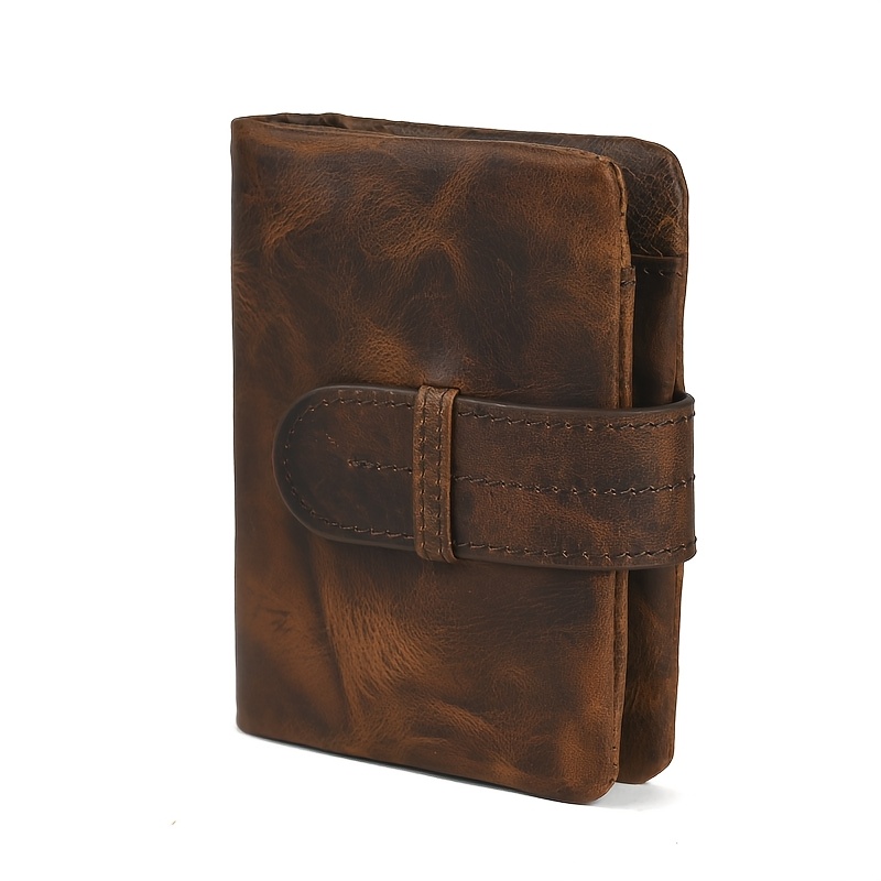 Classic Vintage Top Layer Cowhide Men's Wallet, Retro Oil Wax Leather Short Style Genuine Leather Multi Slot Women's Wallet