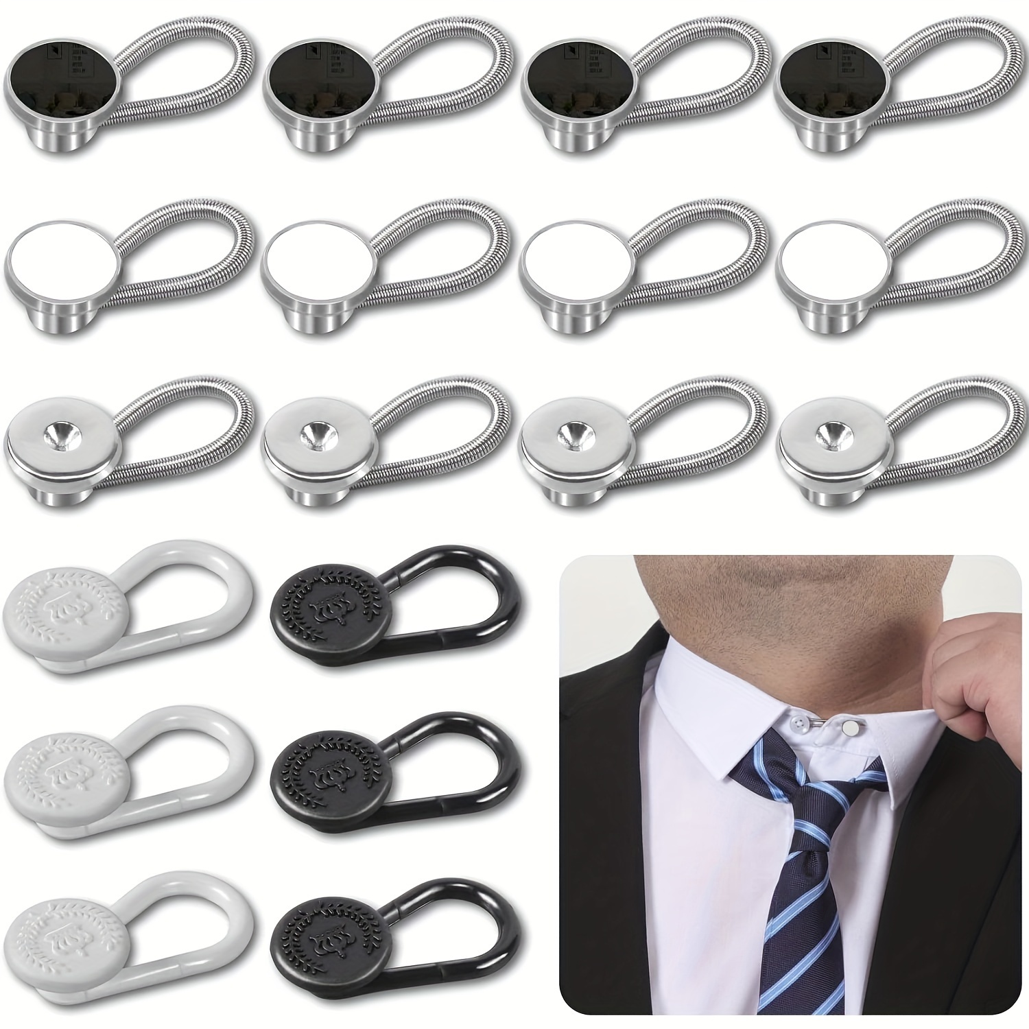 

10/18pcs Men's Dress Shirt Collar Extenders, Metal Comfort Fit Neck Extender Buttons, 0.39in & 0.55in Adjustable Extension For Collar Size