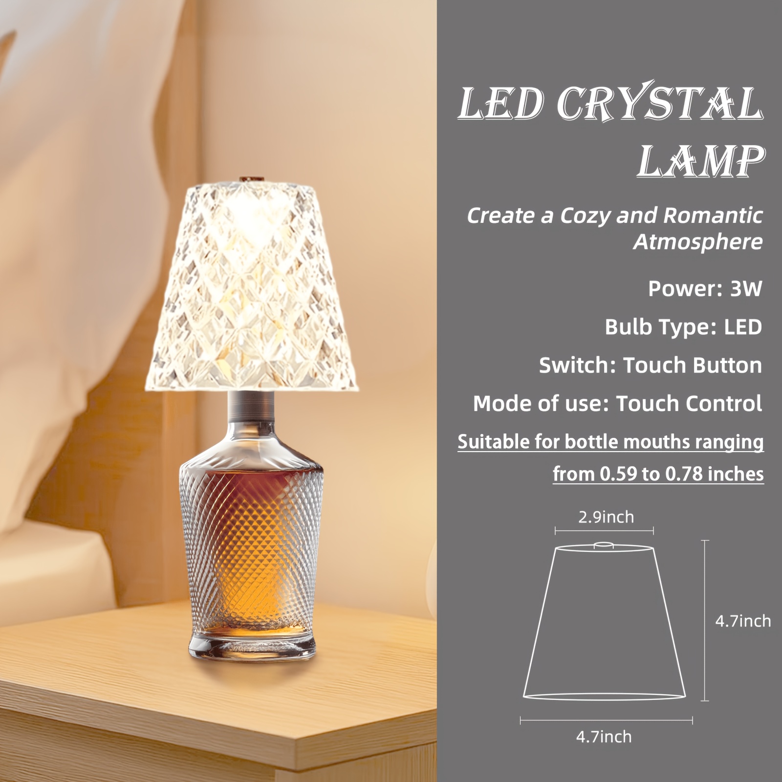 TEMU Rechargeable Dimmable Led Bottle Table Lamp With & Acrylic Lampshade - Suitable For, Office, Wine-themed Decor, Dimmable, - For Ambient (no)