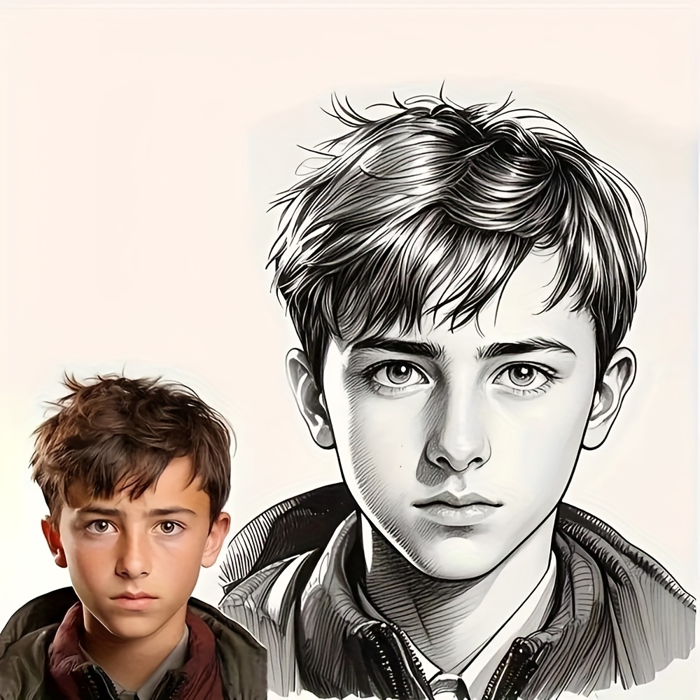 TEMU 2d Flat, 2d Flat, 2d Flat Custom Charcoal Pencil Portrait - Personalized Facial Sketch Art Suitable For Wedding, Pet, Family, And Office Decor |