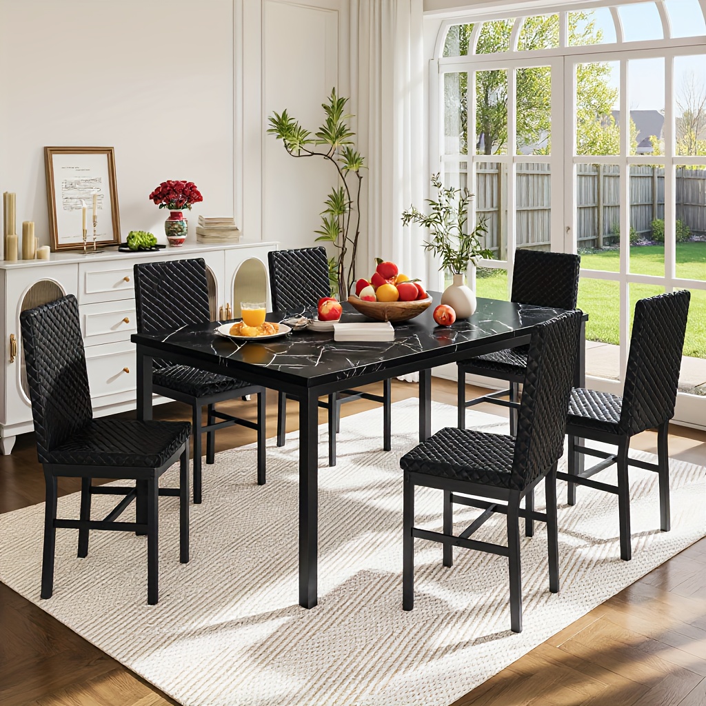 5pcs dining set with marble table or dark brown upholstered