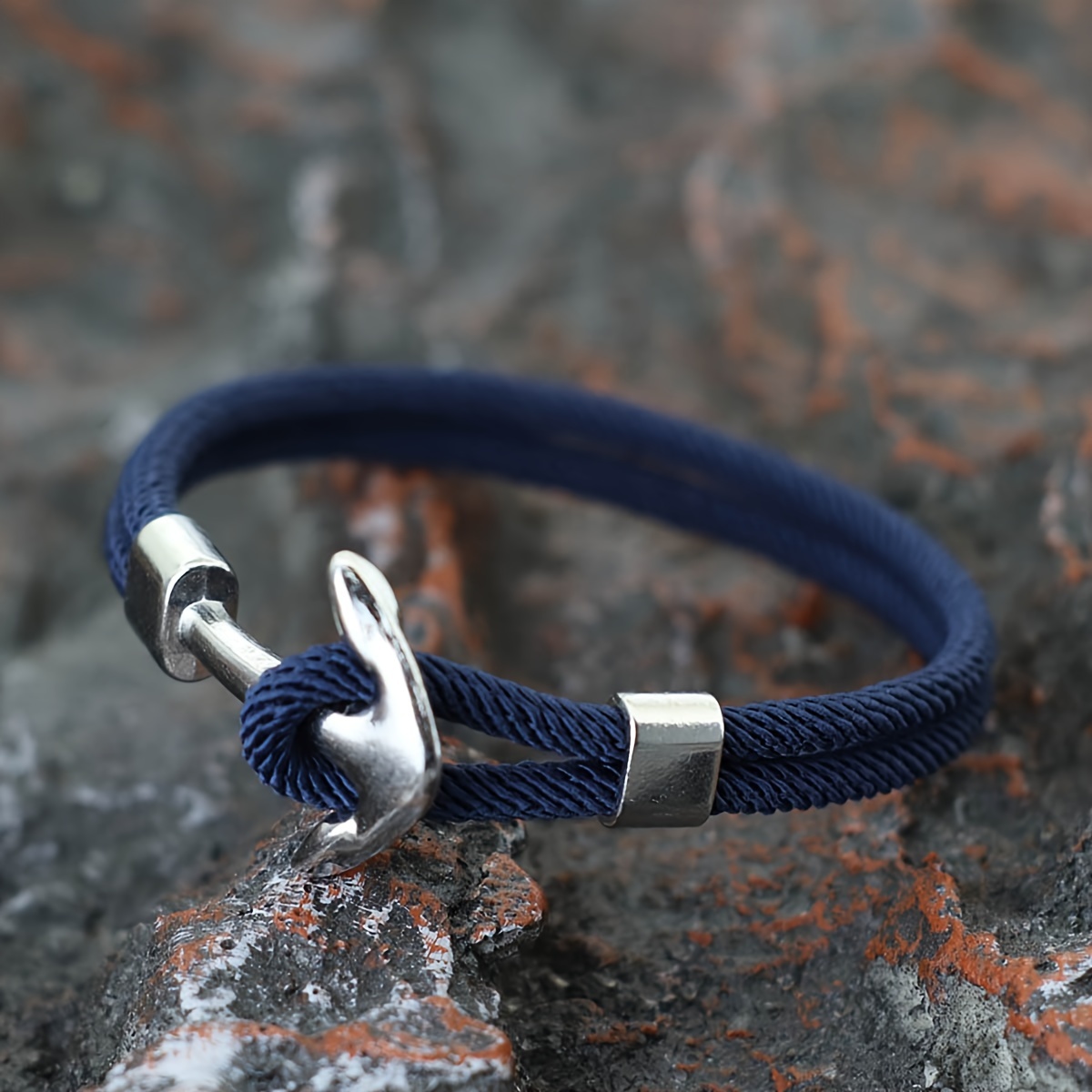 

Men's 4mm Rope Marine Nautical Bracelet With Silvery Anchor, Outdoor Sports Wrap Fabric Bracelet Accessories For Hombre