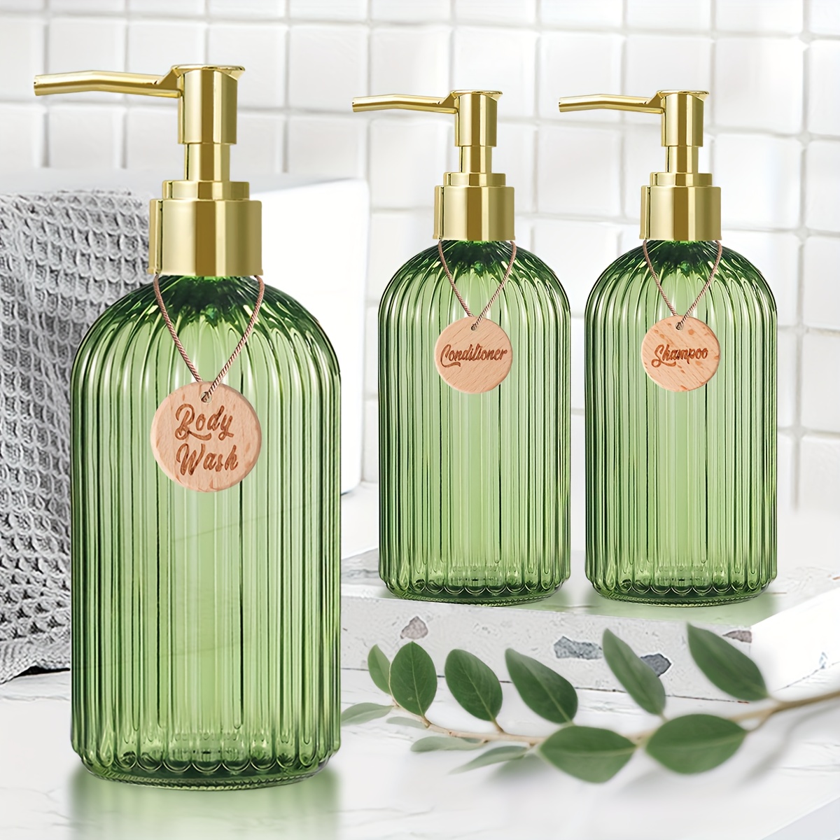 3pcs refillable shampoo and conditioner dispenser set - modern plastic bottles with pump, ideal for shower soap, body wash, and more, bathroom essentials|modern dispenser set|durable plastic bottles, shampoo dispenser 0