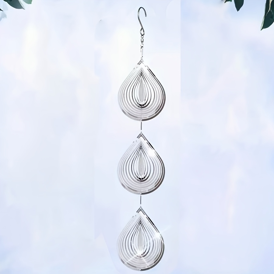TEMU Silvery Wind-powered Rotating Ornament, Stainless Steel 3d Rotating Diy Wind Chime Catcher Pendant With Mirror Reflection For Garden, Window,