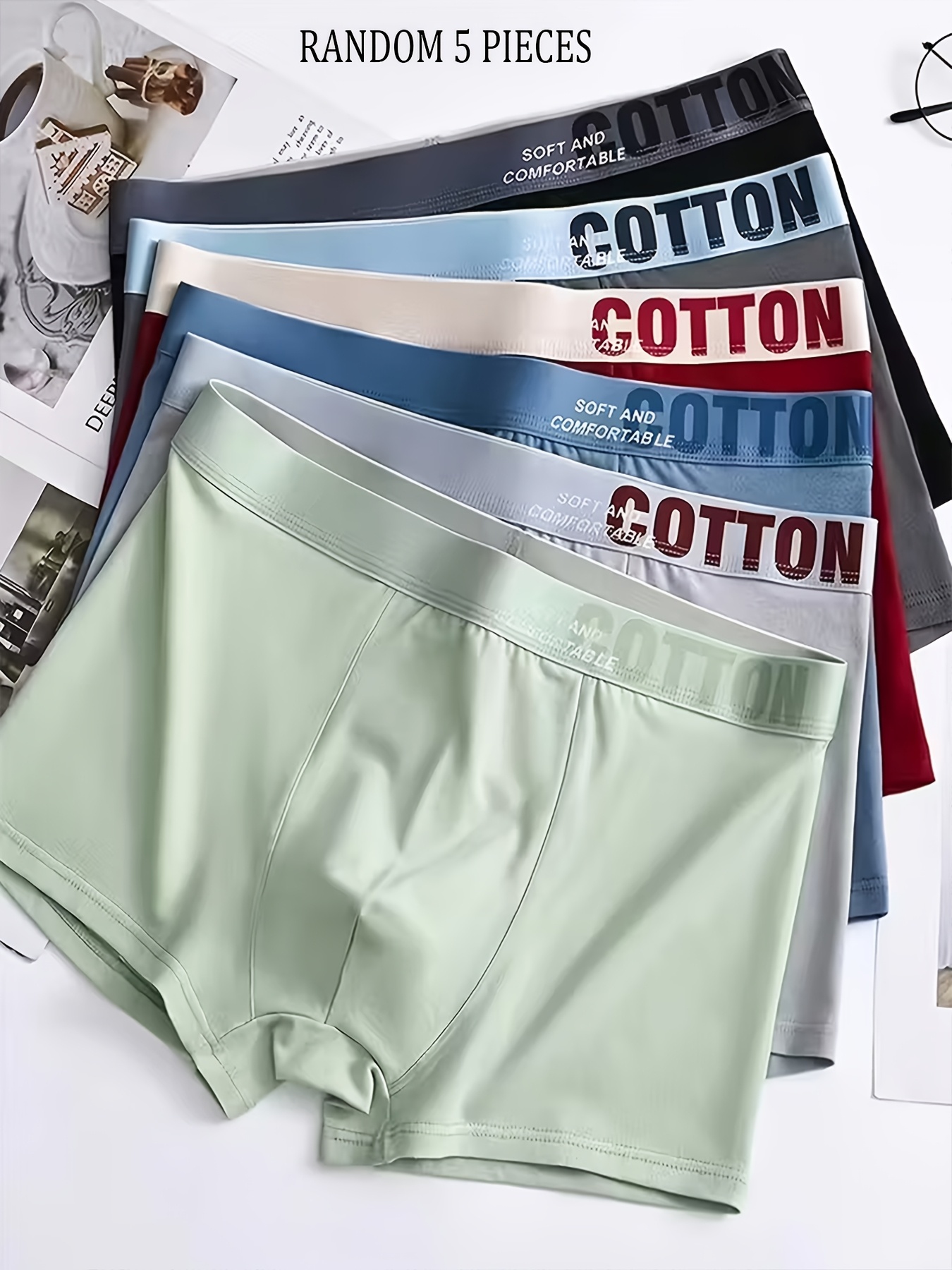 5pcs Random Men's Letter Print Boxer Briefs, Men's Letter Knit Underwear, Color-blocked Boxers, Premium Color Matching, Soft and Comfortable