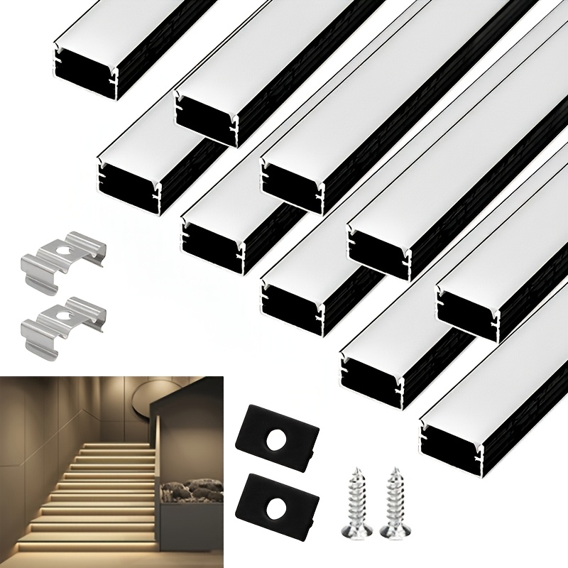 TEMU Lot de 10 rails en U de 1 mètre, profilés métalliques avec caches-diffuseurs, accessoires de montage , aucune alimentation externe requise,