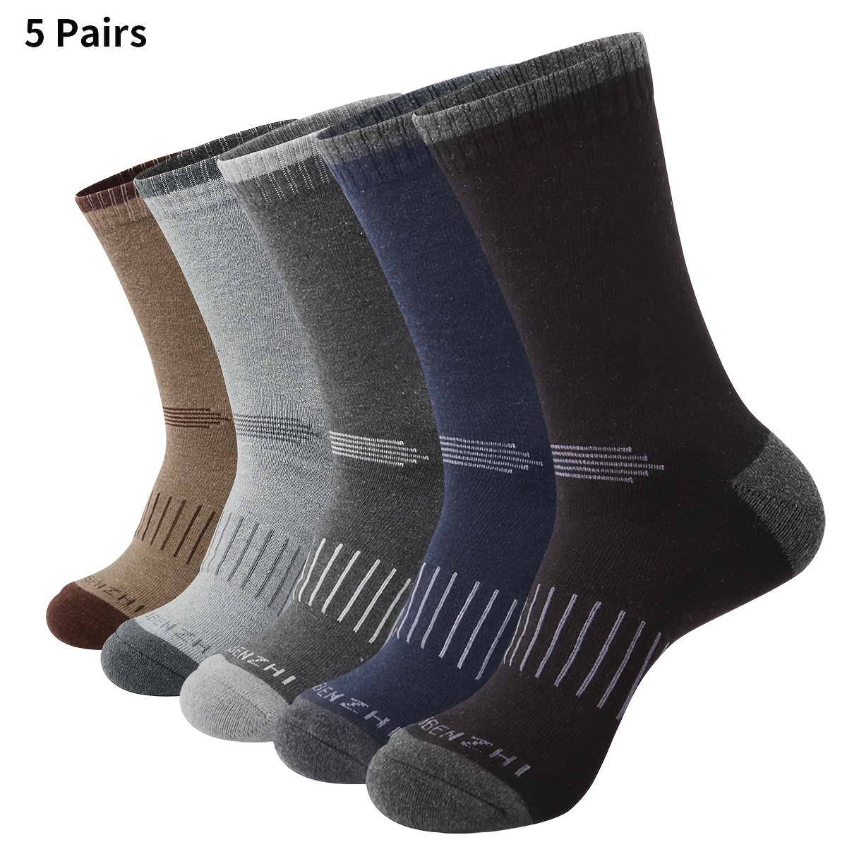 TEMU 5 Pairs Acrylic Wool Men's Women's Mid-calf Socks Warm And Durable Autumn Winter Running Hiking Socks