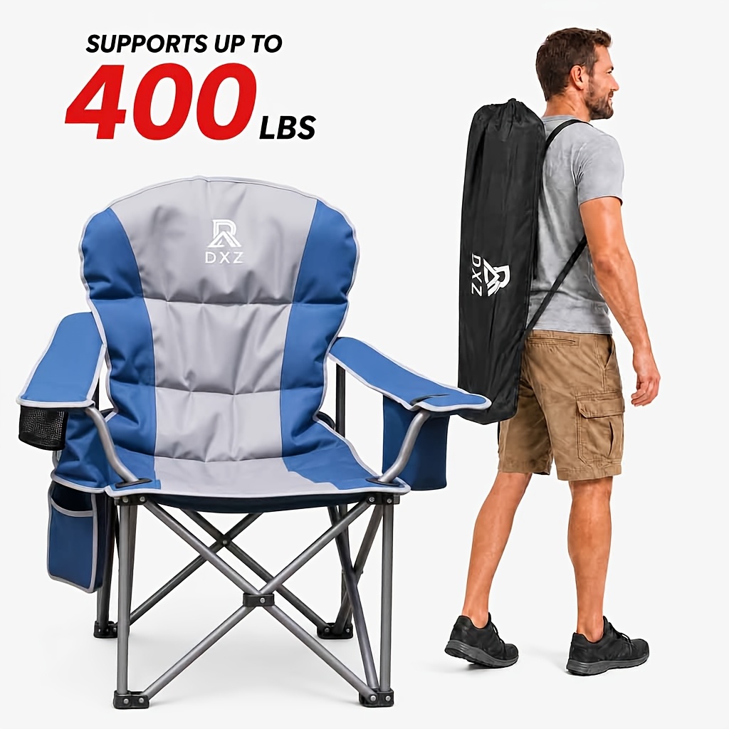 TEMU Oversized Folding Camping Chair For Adults, Portable Outdoor Chair With Cup Holder, Side Pocket And Carry Bag, Comfortable Beach Chair For