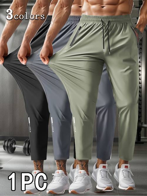 mens high 7 8 length athletic pants with drawstring waist zipper pockets moisture wicking workout joggers for gym running casual wear 3 colors black spring summer fall training pants