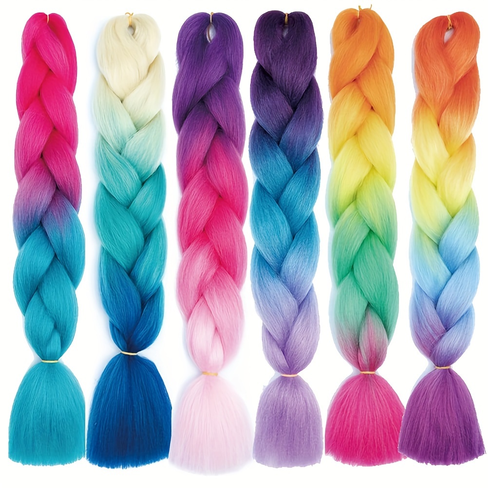 TEMU Ensemble de 6 Jumbo colorées de 24", extensions de cheveux synthétiques pour coiffure, cosplay et mèches de fête - pour Noël et le An