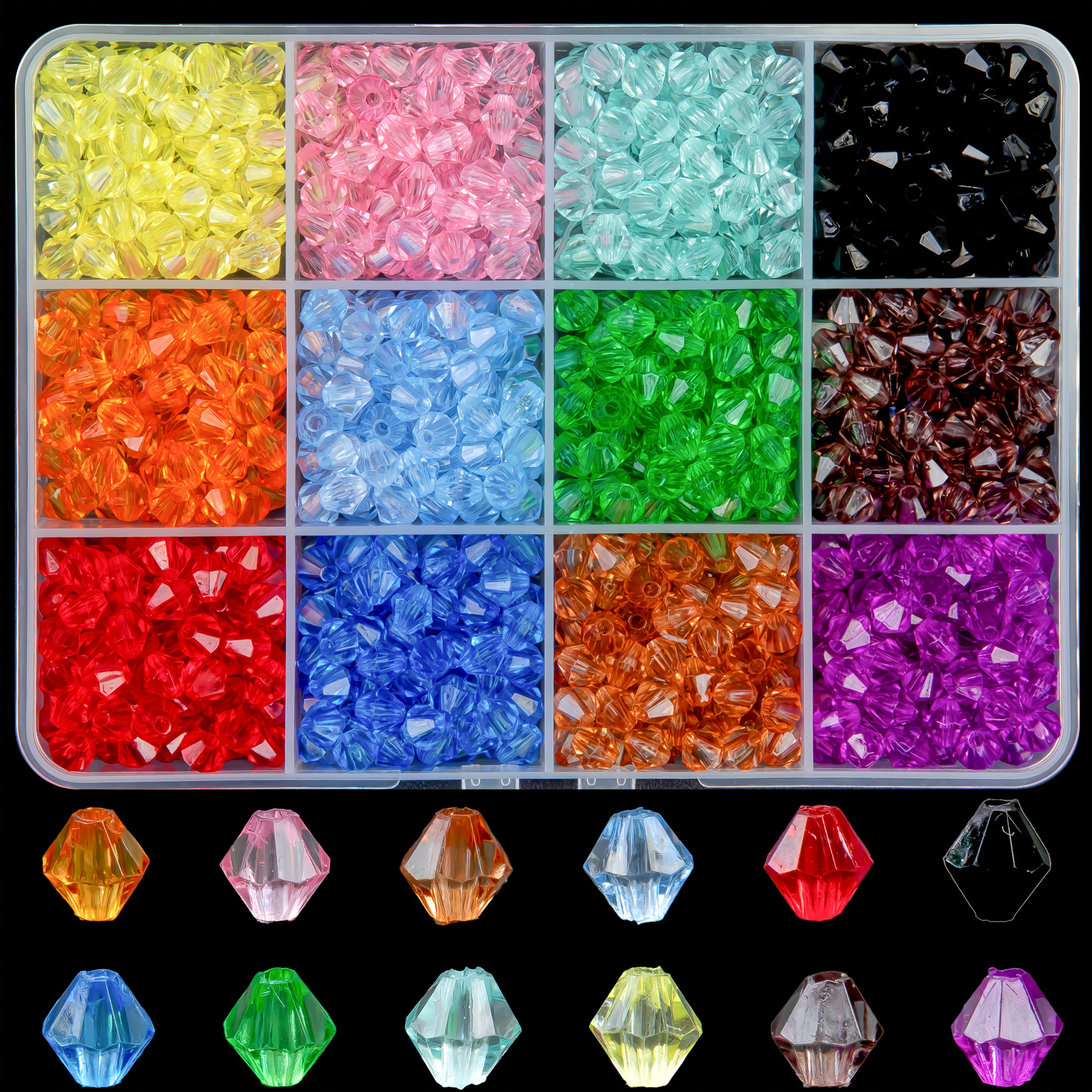 720pcs/box 12 Colors Transparent Acrylic Beads, Shape, Handmade Beading, Material Pack, Jewelry Making Set Hand Beading, Holiday Gift