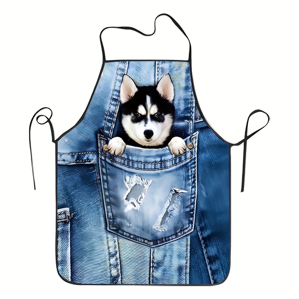 

1pc Fun Dog Pocket Design Polyester Apron - Perfect For Cooking, Bbq & Baking | Ideal Holiday Kitchen Decor