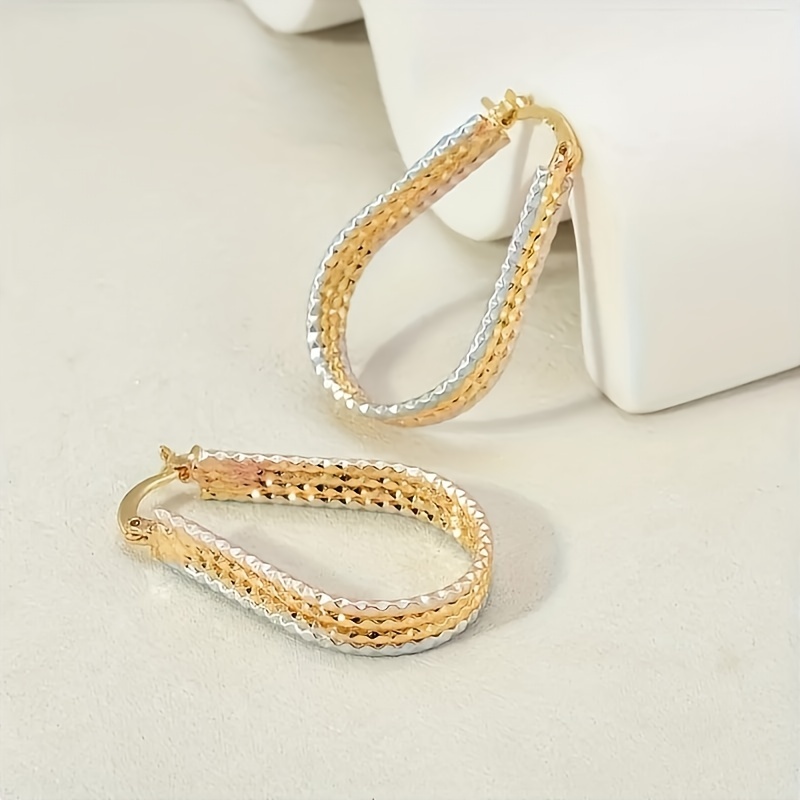 elegant   teardrop hoop earrings with sparkling corrugated design minimalist copper jewelry for women ideal gift versatile earrings sparkling   goldplated copper novelty earrings Product details 6