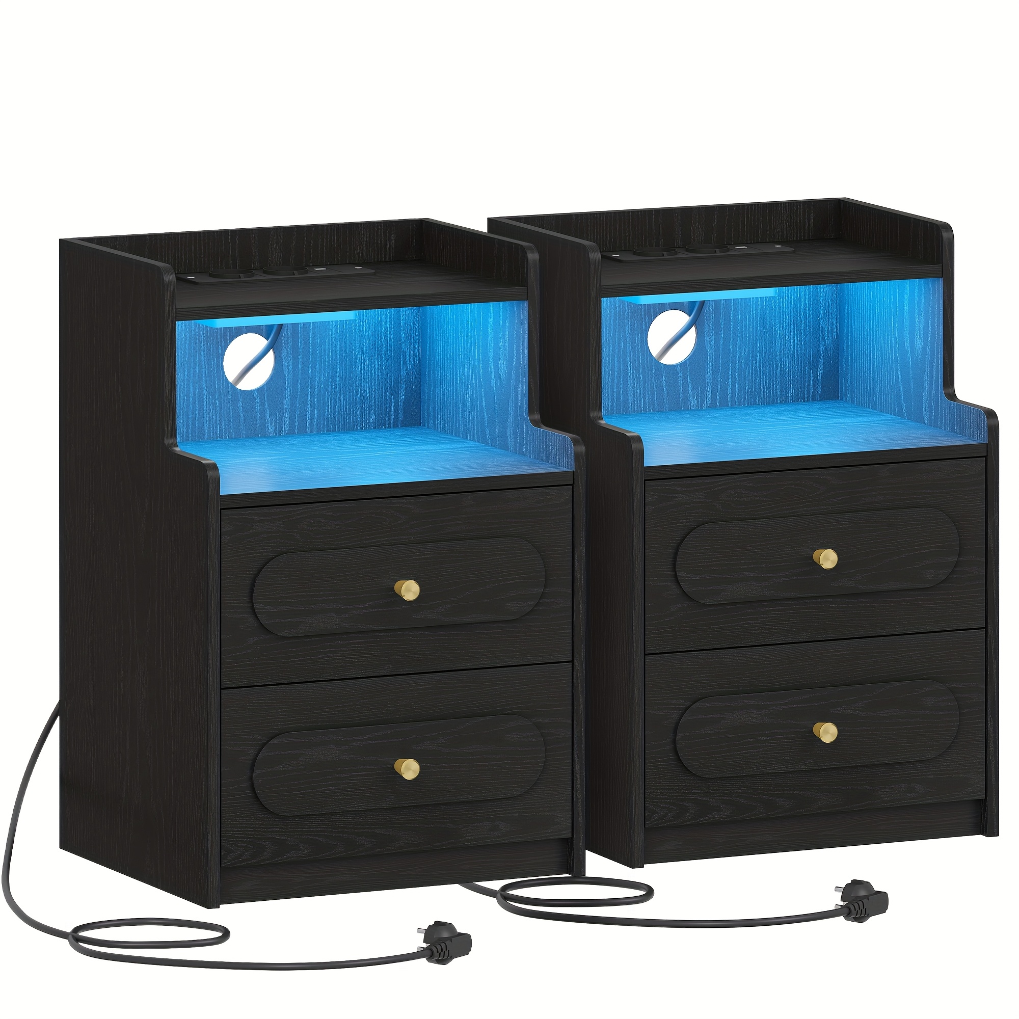 Set Of 2, Side Table With 2 Drawers, Bedside Table With Open Compartment, Nightstand For Bedroom, Bedside Table Made Of Wood, Sofa Table, For Bedroom Living Room, Black