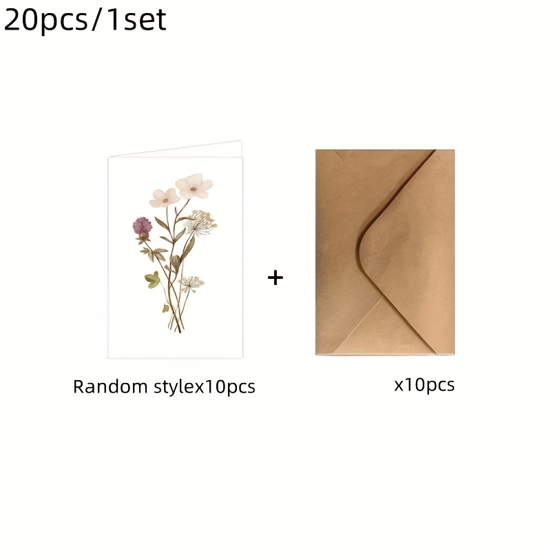 20pcs/1set Blank Greeting Envelope, Beautiful Card, Stationery Set For , Random Style Flower Pattern With Envelope Is The For Gifts