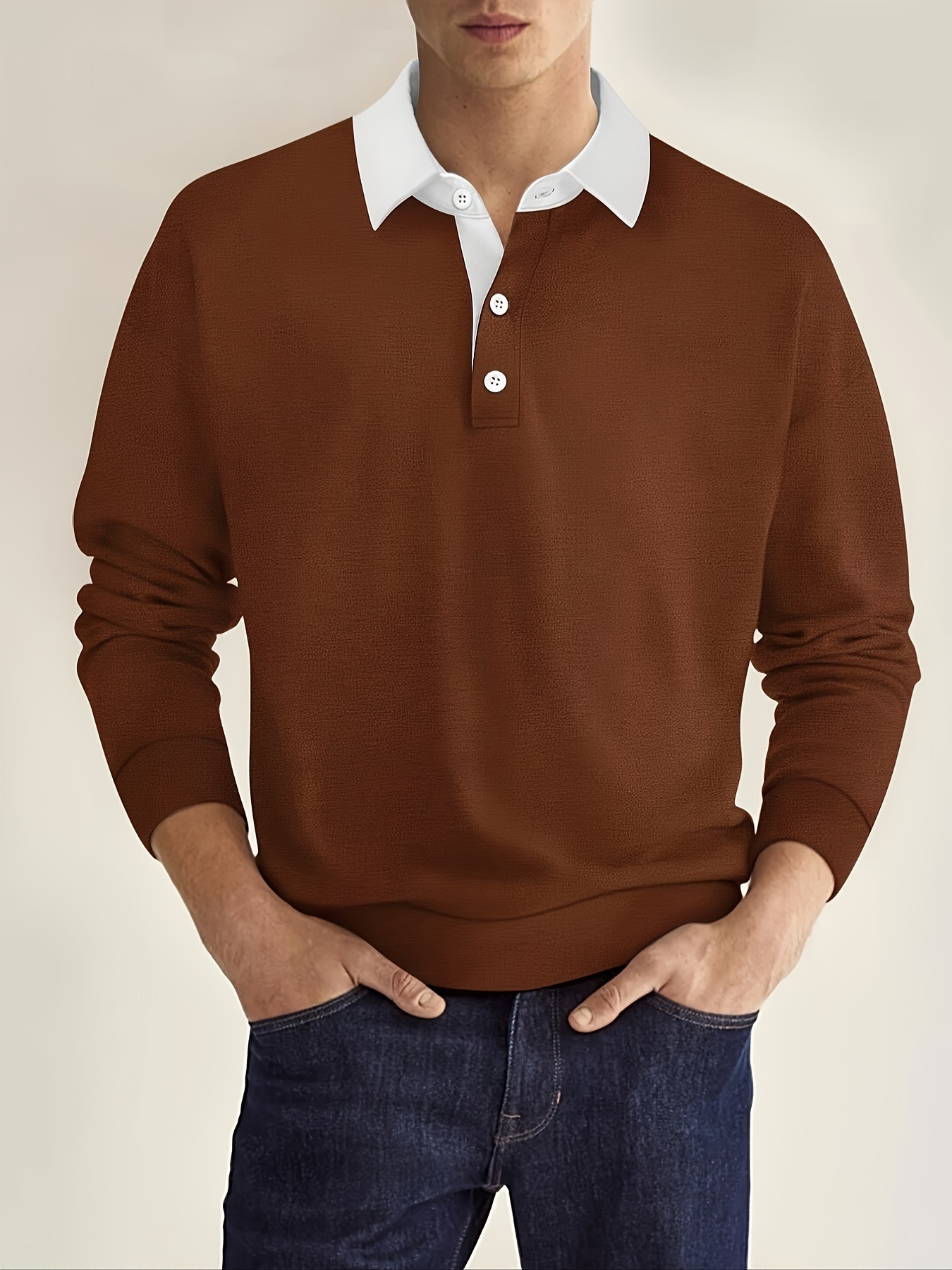 men's color blocking golf shirt casual stylish long Temu Saudi