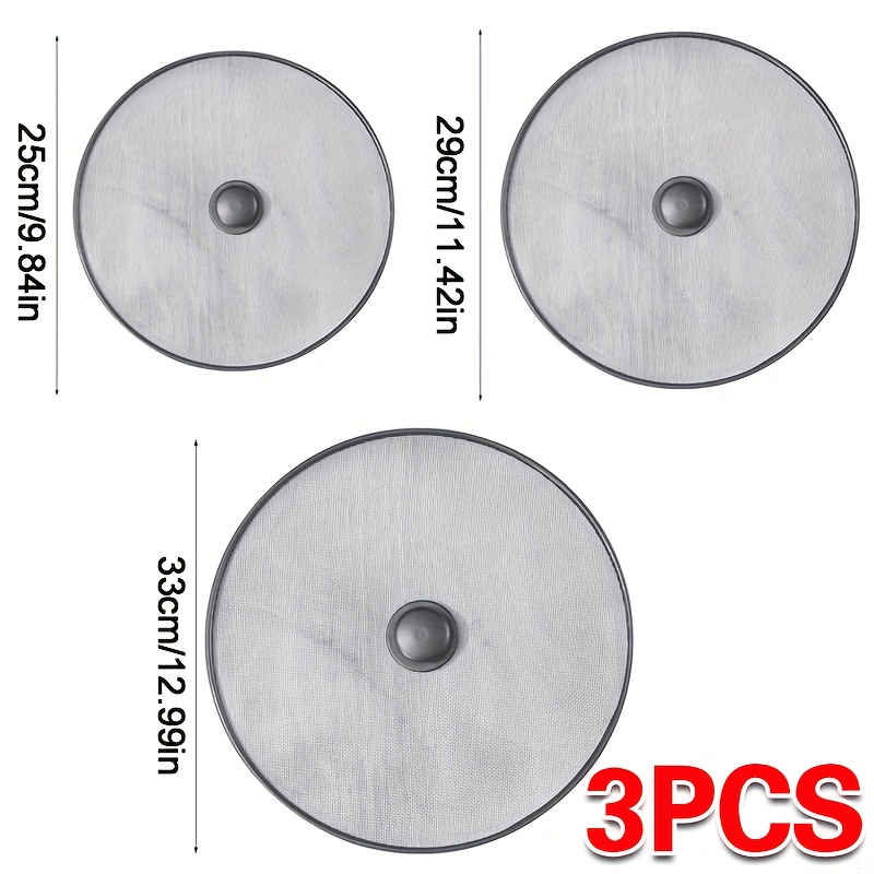 TEMU 3pcs Frying Pan Cover Anti Splash Guard Cooking Oil Splatter Screen Kitchen Mesh, Cooking Protection, Mesh Design, Lightweight Cover, Sturdy