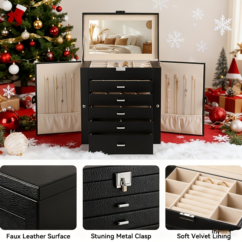 TEMU KYPHIREL Meuble de Rangement Bijoux Femme, Boîte de Rangement Bijoux Grande Multi-Couches avec , Boîte de Rangement Multifonctionnelle