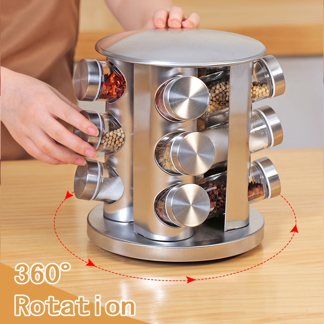 12 16 jars 360 degree rotating spice rack stainless steel Temu