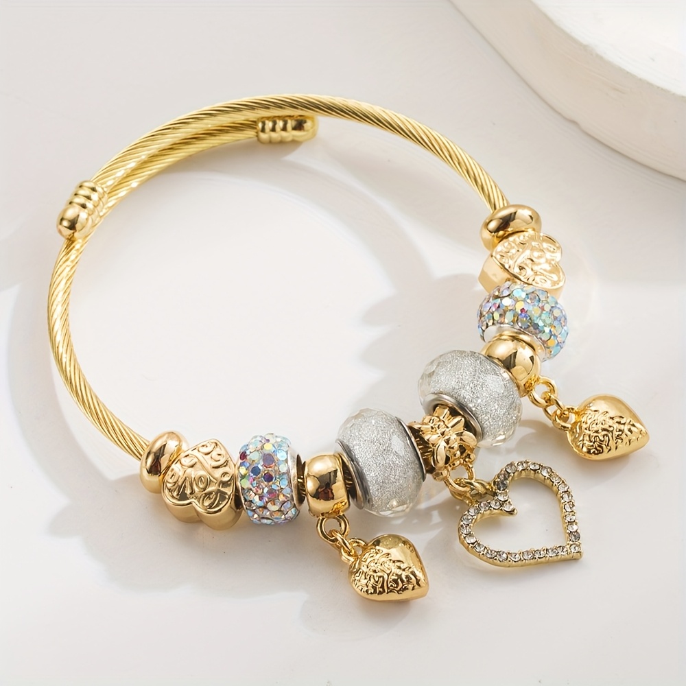 TEMU 1pc Women's Multi-functional Beaded Heart Crown Adjustable Bracelet, Suitable For Women Attending Parties, Banquets, Weddings, Music Festivals,