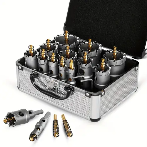 kit for hard metal tct carbide tipped hole cutter set with titanium plated drill bit for metal stainless wood plastic